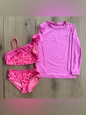 Pink Kids Rash Guard Swim Top and Bikini